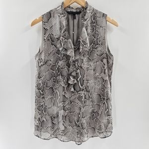 White House Black Market Gray Snake Skin Ruffled V-neck Sleeveless Womens Size 6